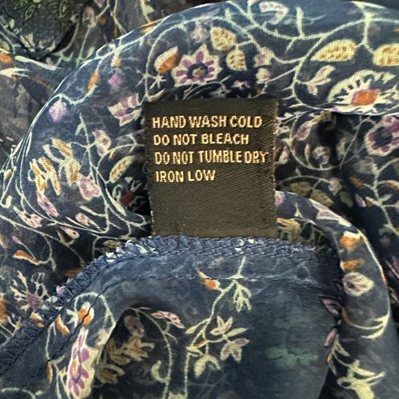 Lucca Couture Top Sheer Flowy Blouse Blue Floral Pattern 3/4 Sleeves Size Small - Picture 5 of 11